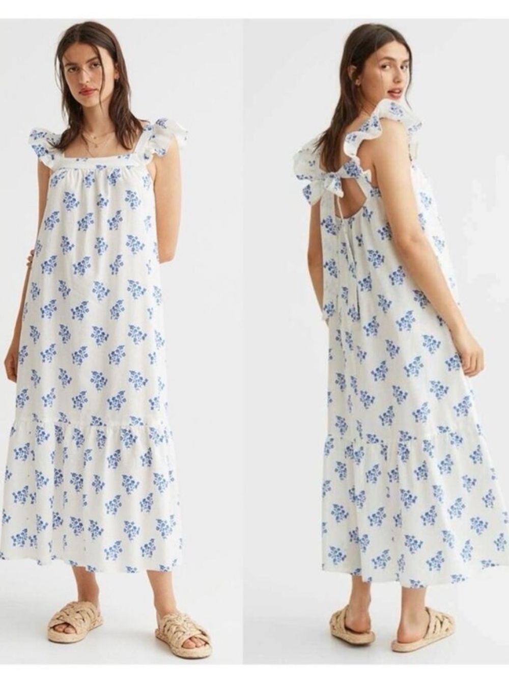 H&M Linen Floral Bow Dress